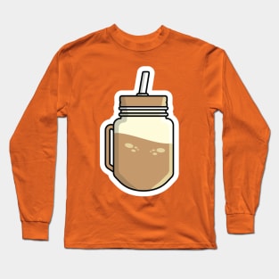 Chocolate Juice in Jar Mug with Drinking Straw Sticker vector illustration. Food and drink object icon concept. Healthy fitness sweet organic summer shake sticker design logo. Long Sleeve T-Shirt